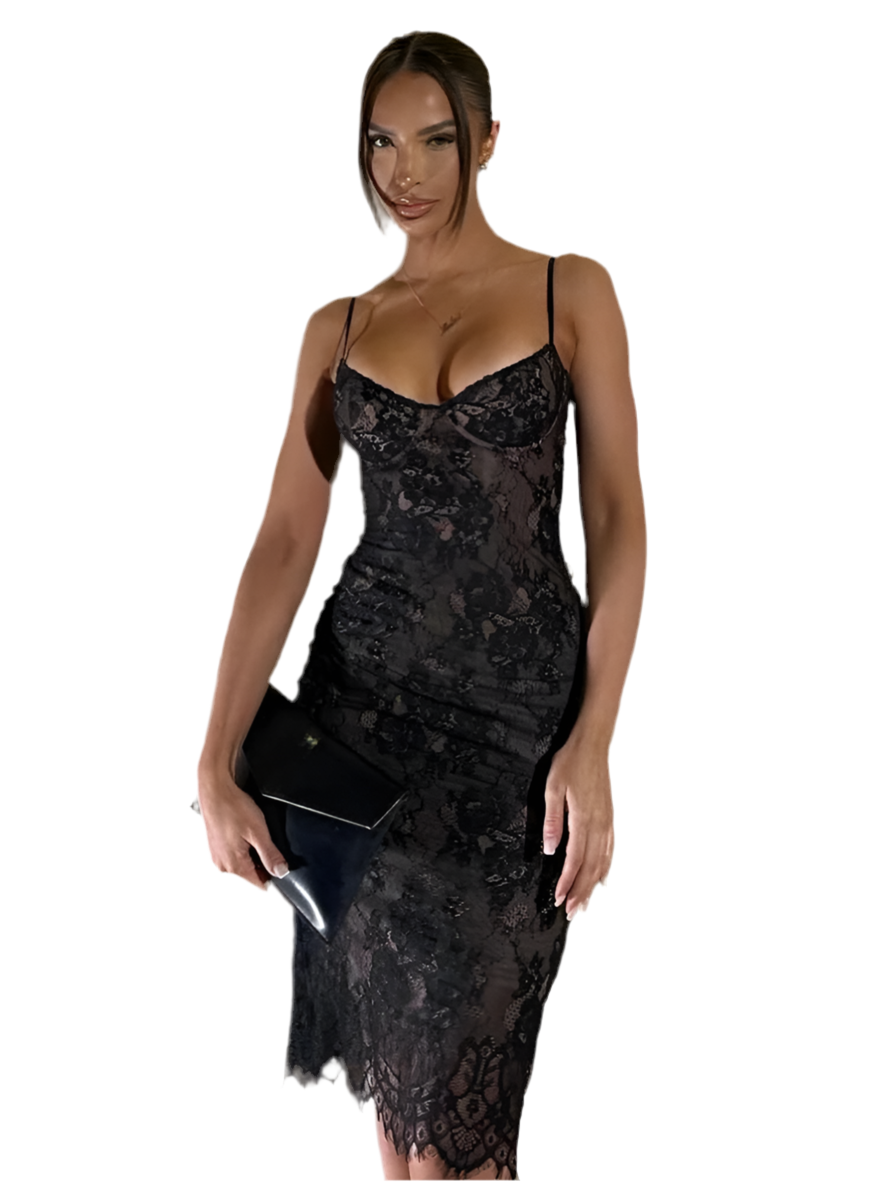 Floral Lace V-Neck Bodycon Dress - Elegant Vintage Style VestiVogue  