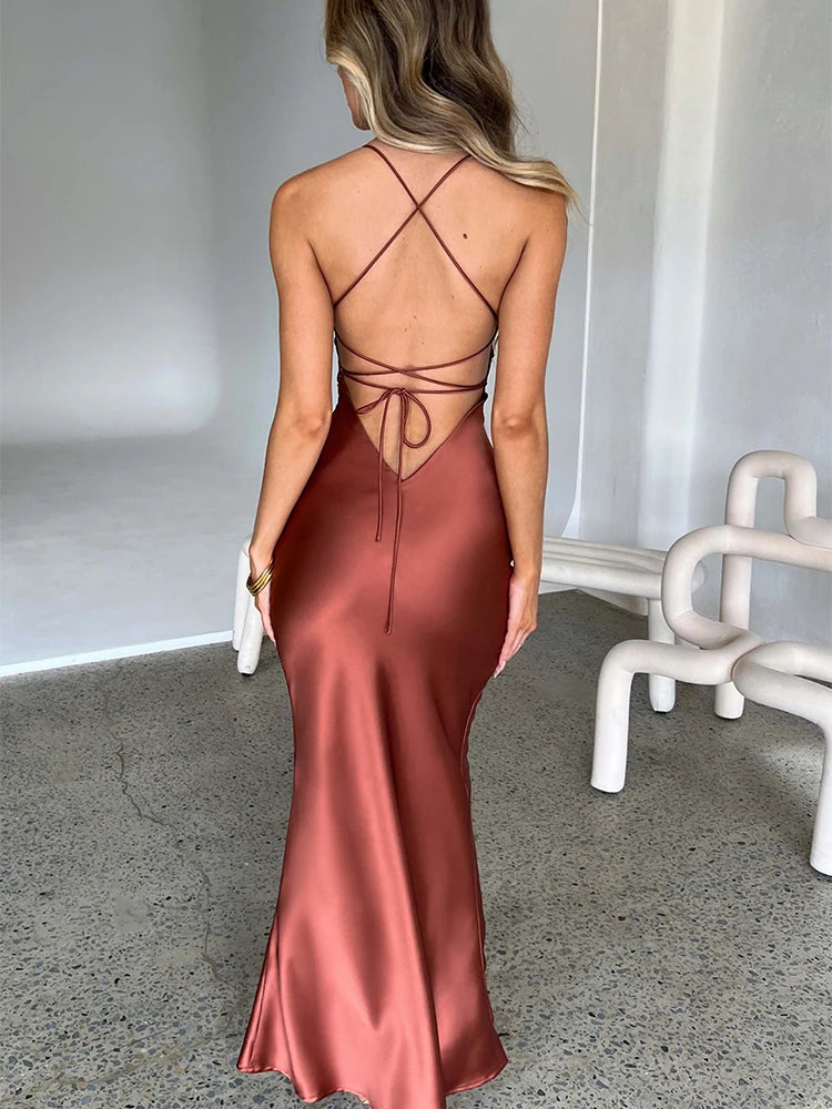 Backless Satin Mermaid Slip Dress VestiVogue  