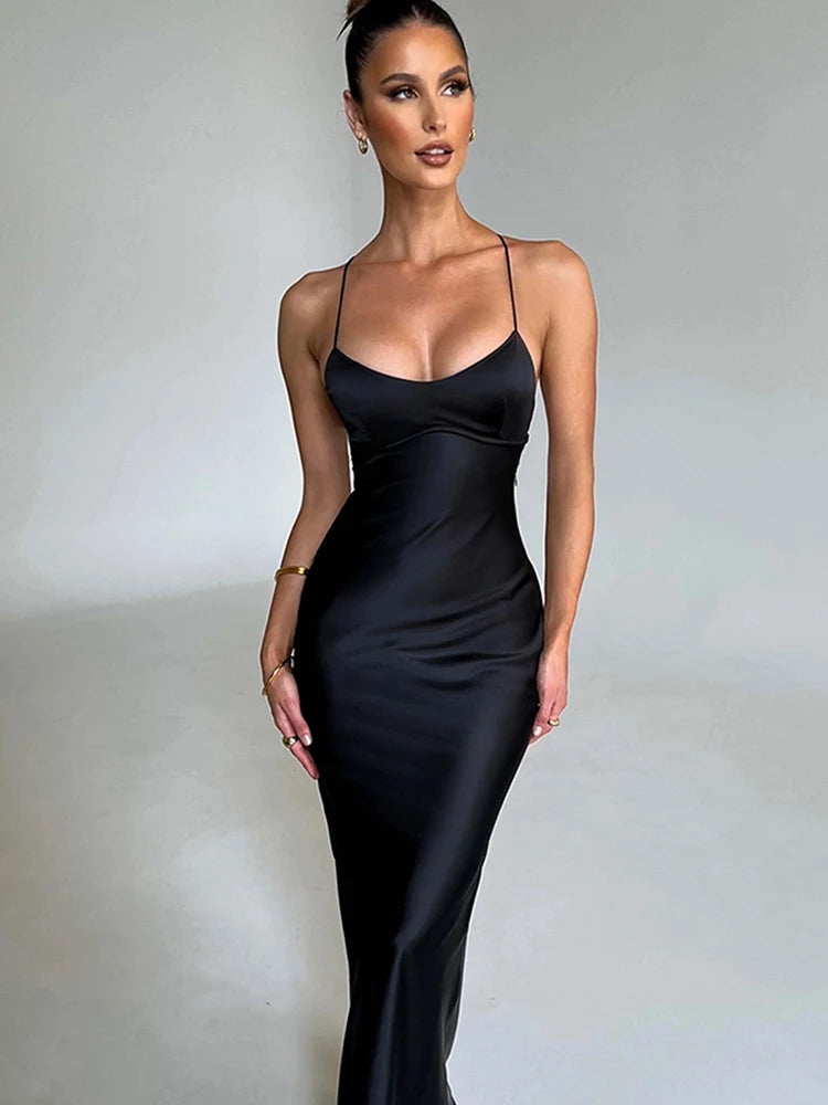 Backless Satin Mermaid Slip Dress VestiVogue black L