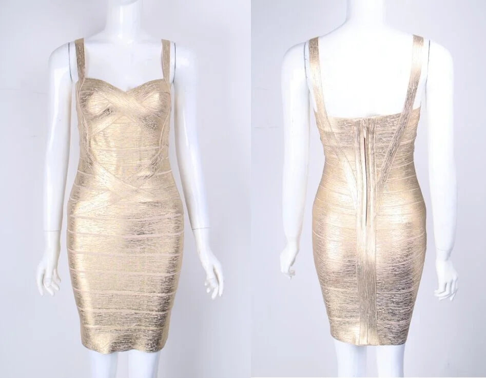 Metallic Gold Spaghetti Strap Mini Dress VestiVogue