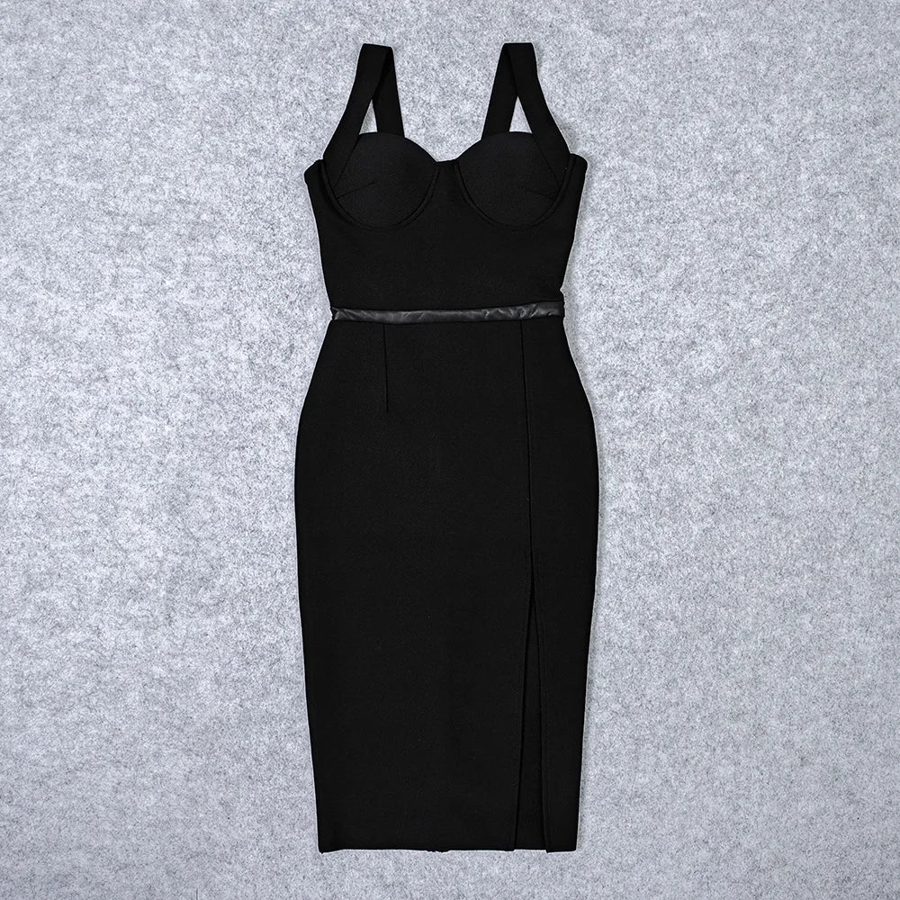 Summer Slit Black Bodycon Dress VestiVogue