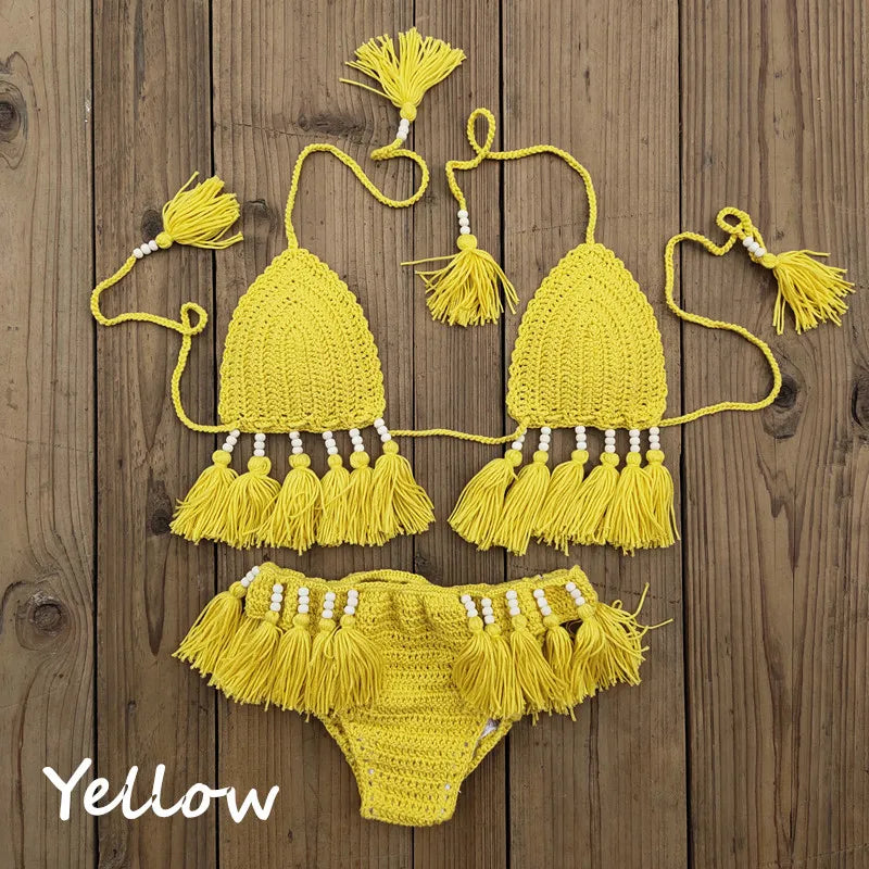 Handmade Crochet Bikini Set VestiVogue Yellow L
