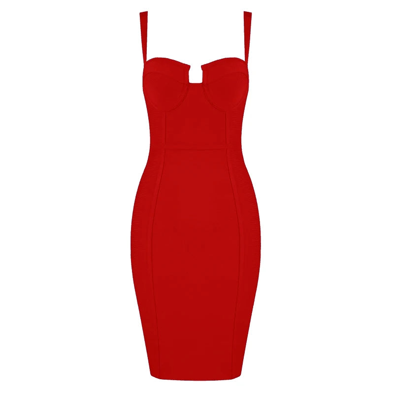 V-Neck Bodycon Mini Dress in Four Colours VestiVogue Red XS