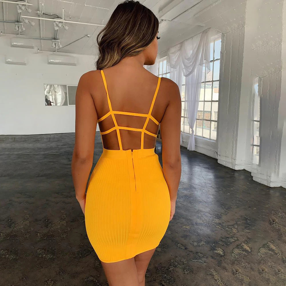 Hollow Backless Mini Bandage Dress VestiVogue