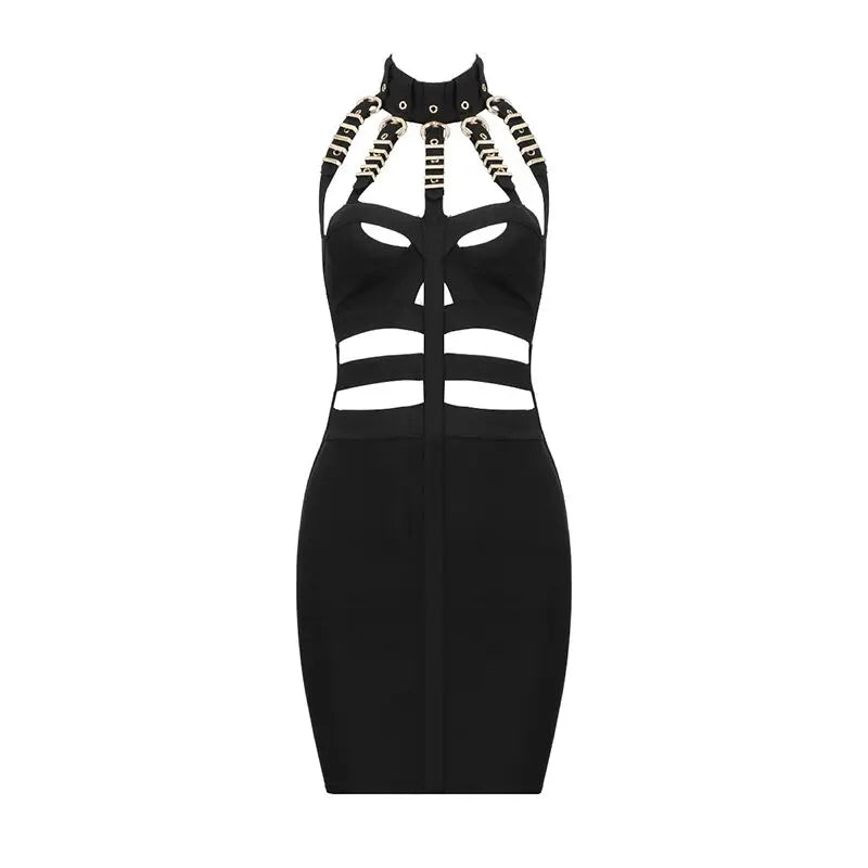 Sequined Cut Out Bandage dress VestiVogue black L