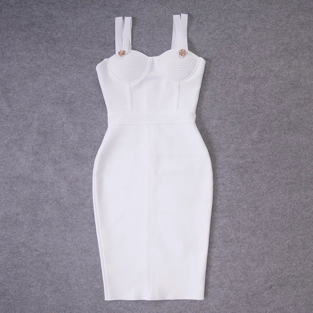 White Rhinestone Bandage Evening Maxi Dress