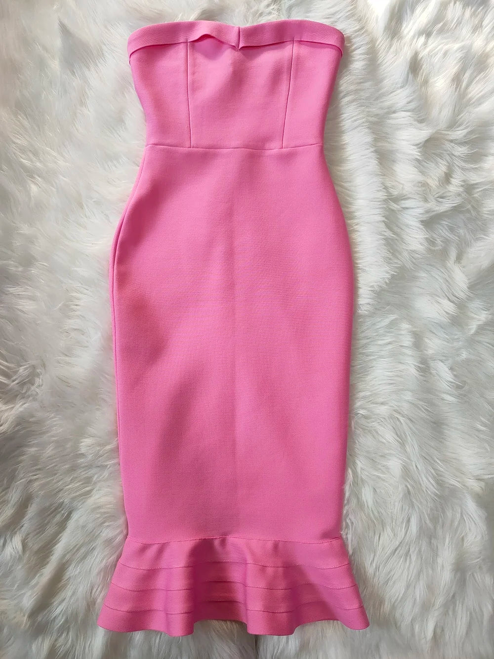 Sexy Strapless Mermaid Bandage Dress VestiVogue Pink XL