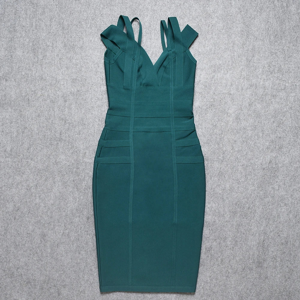 Sexy Plunge V Green Bodycon Dress VestiVogue