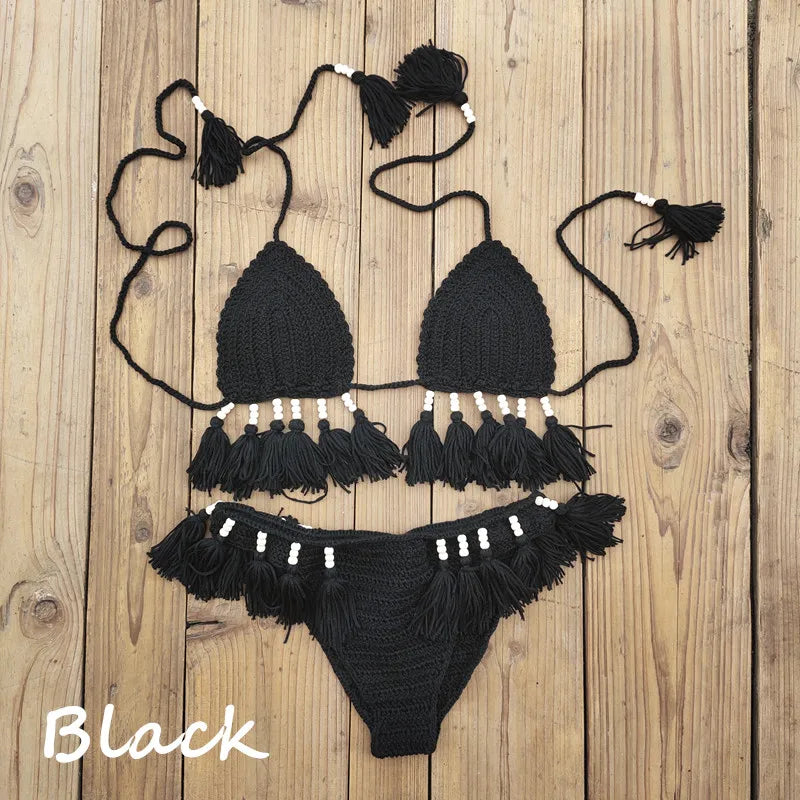Handmade Crochet Bikini Set VestiVogue black L
