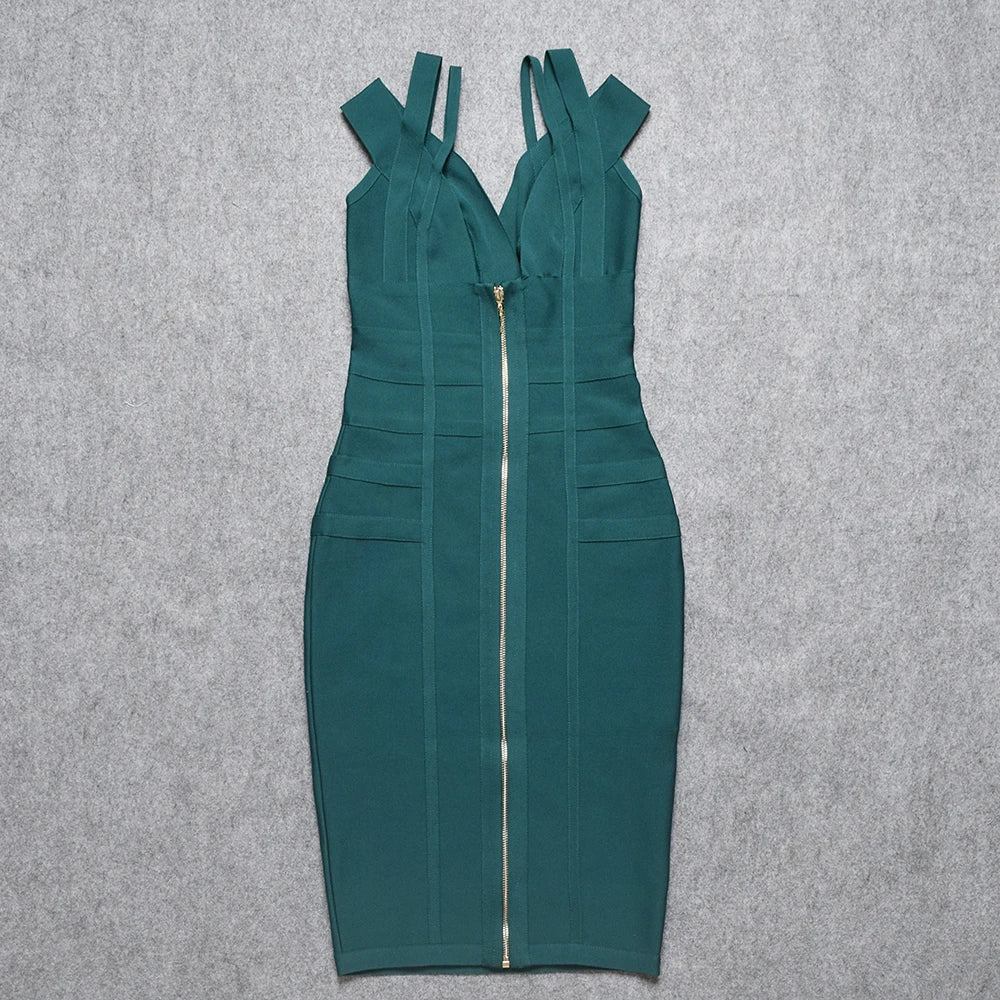 Sexy Plunge V Green Bodycon Dress VestiVogue