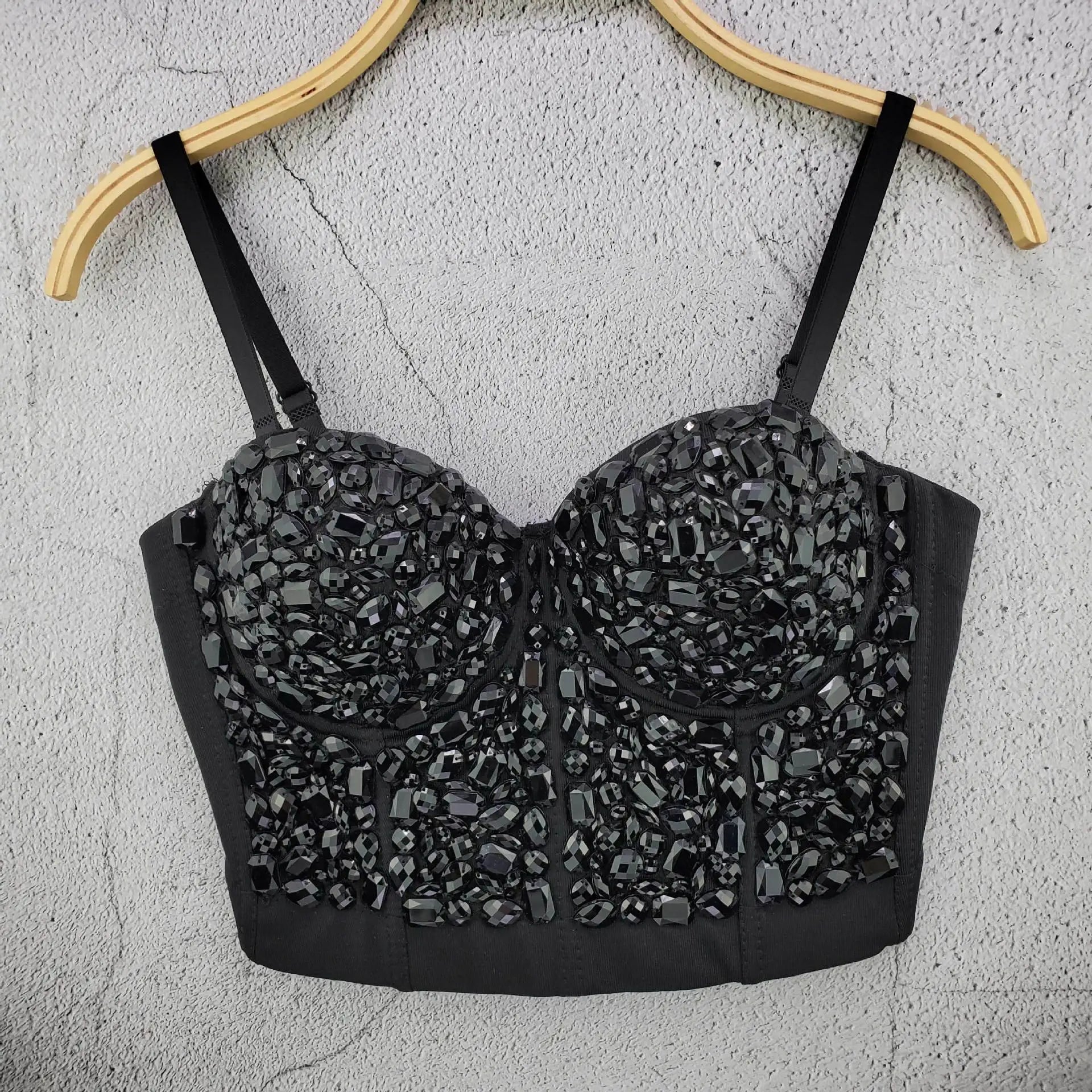 Sequined Cotton Cami - Black VestiVogue black L