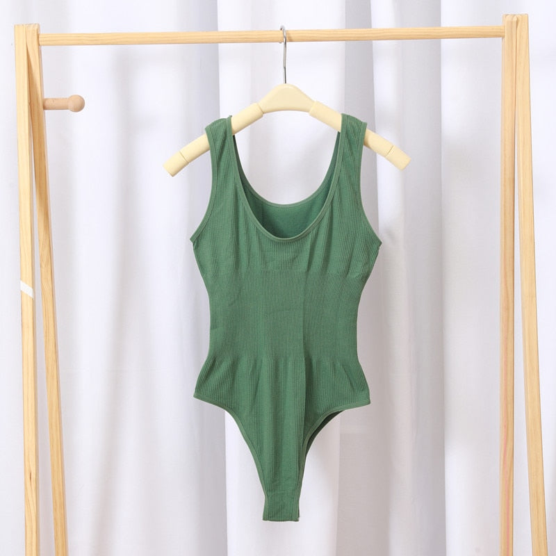 seamless Bodysuit Chic Gym Wear green F(45-65KG)
