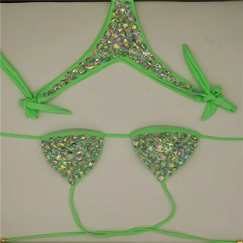 bikini set with diamond rhinestones VestiVogue Green S