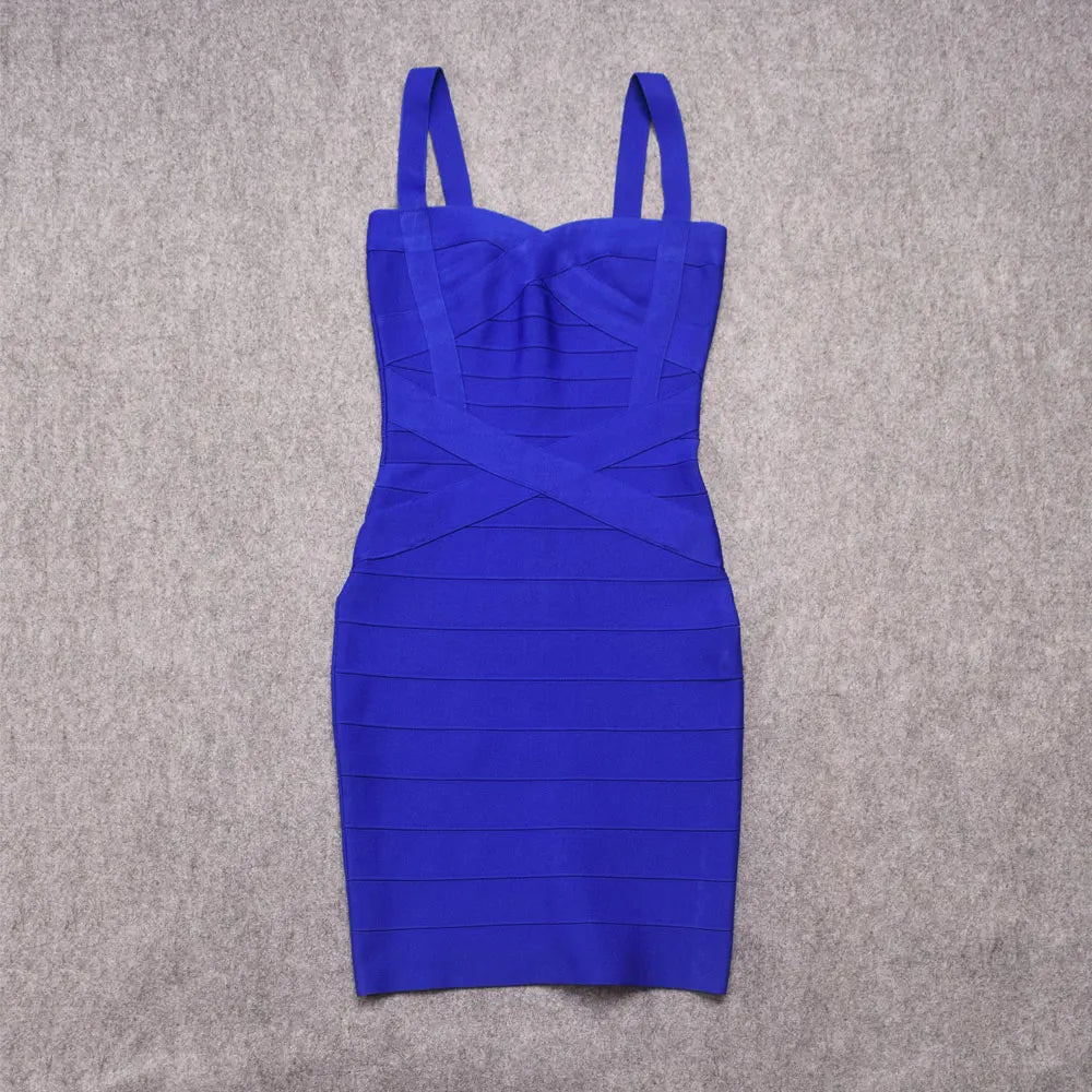 Blue Spaghetti Strap Mini Bodycon Dress VestiVogue