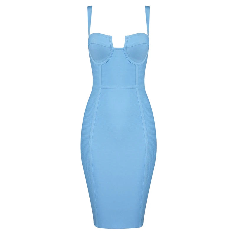 V-Neck Bodycon Mini Dress in Four Colours VestiVogue SKY BLUE L