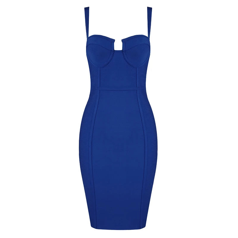 V-Neck Bodycon Mini Dress in Four Colours VestiVogue Blue S