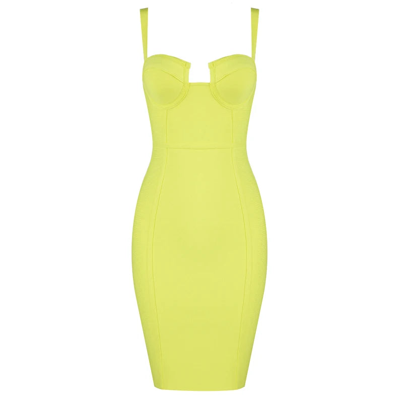 V-Neck Bodycon Mini Dress in Four Colours VestiVogue Yellow S