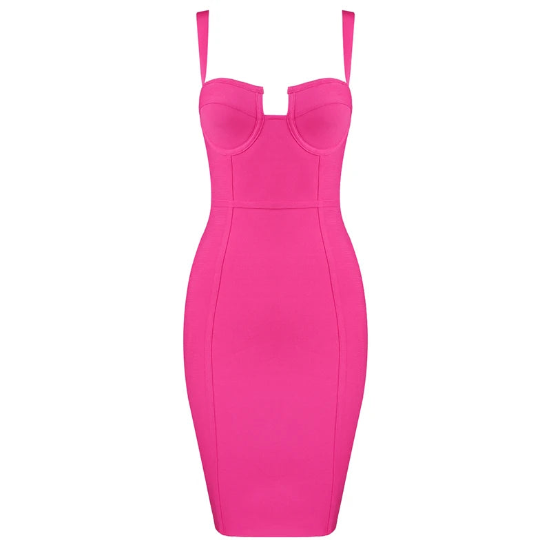 V-Neck Bodycon Mini Dress in Four Colours VestiVogue Pink S