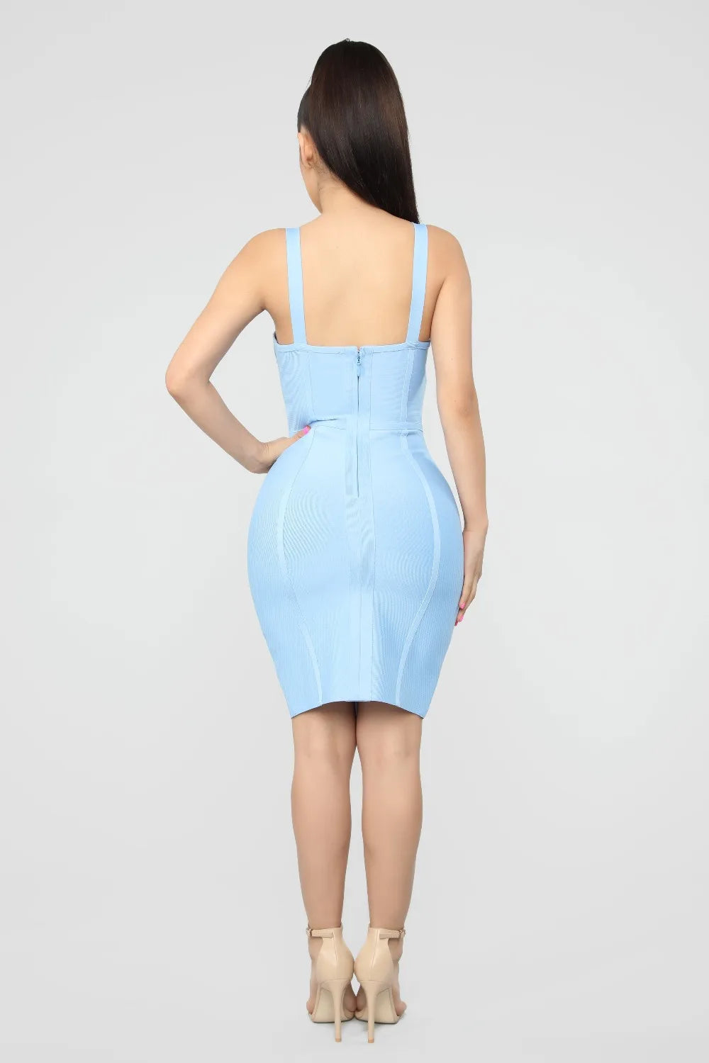 V-Neck Bodycon Mini Dress in Four Colours VestiVogue