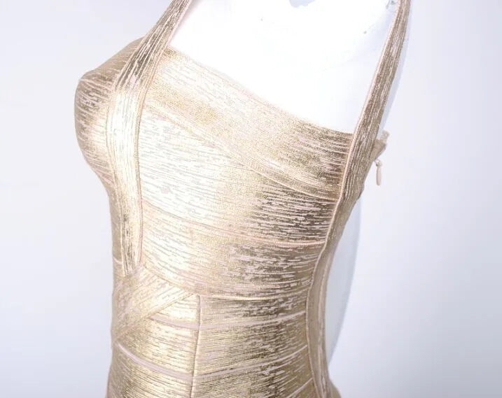 Metallic Gold Spaghetti Strap Mini Dress VestiVogue