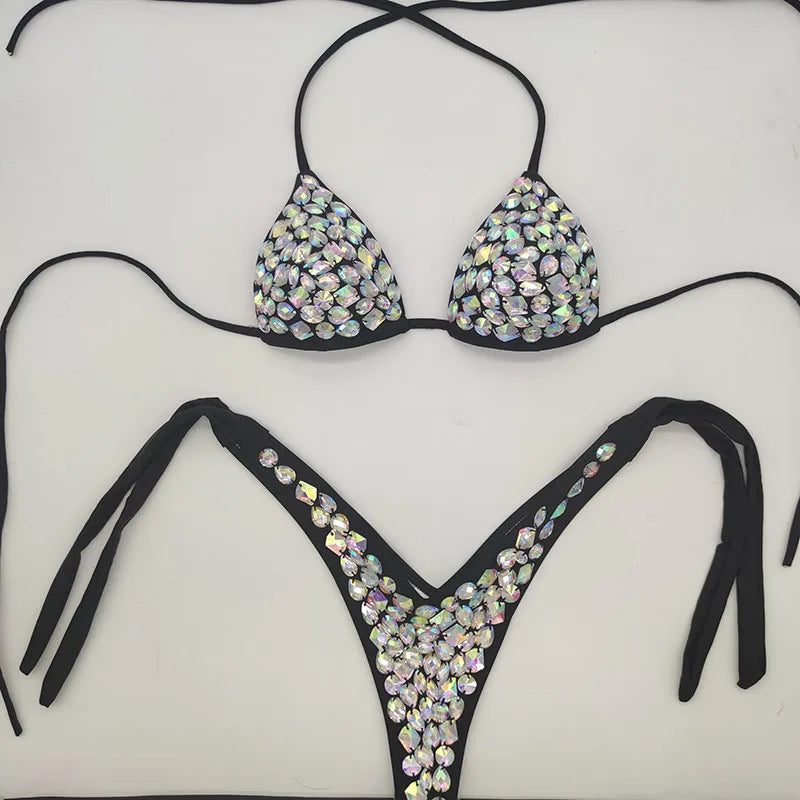 bikini set with diamond rhinestones VestiVogue black M