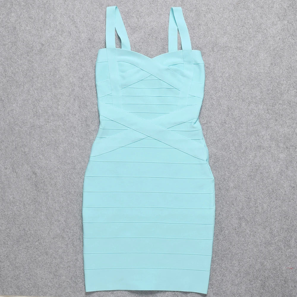 Sexy Blue Spaghetti Strap Mini Bandage Dress VestiVogue