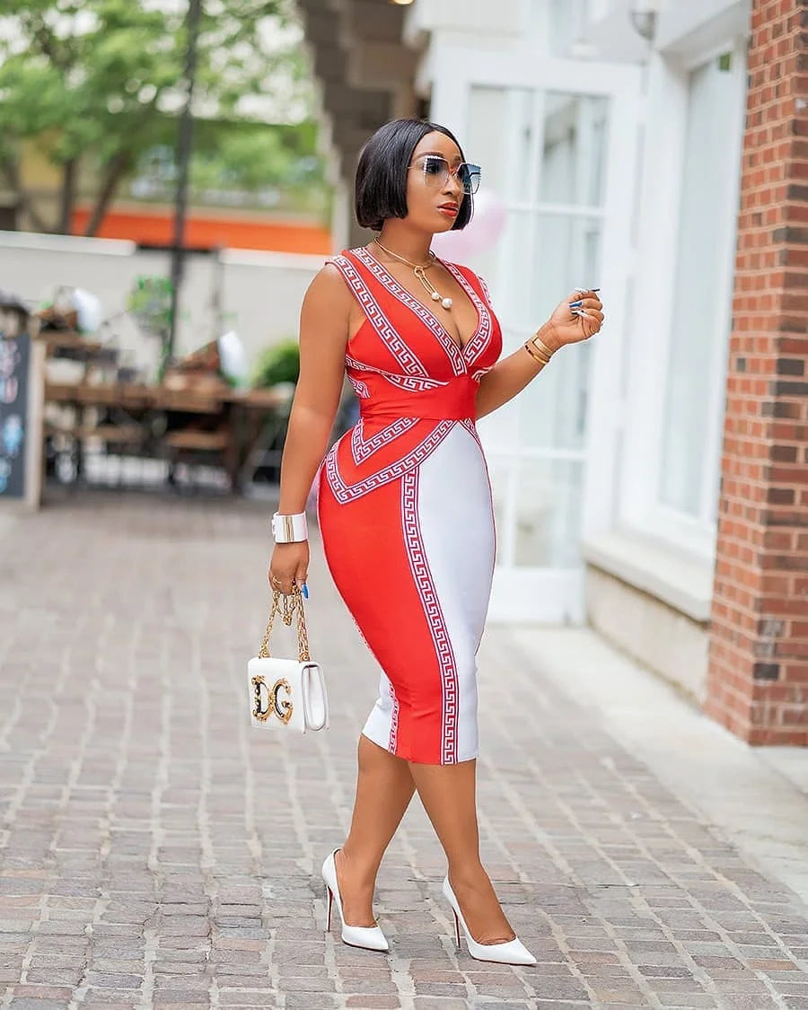 Backless Red Bandage Midi Dress VestiVogue