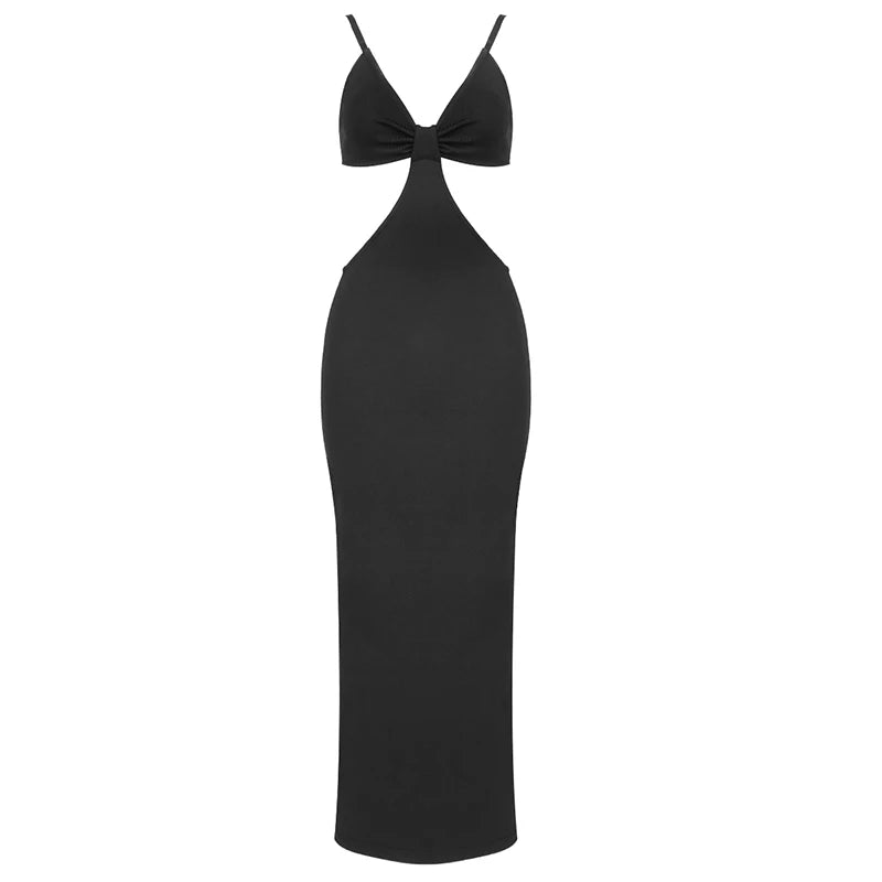 Elegant V Neck Bodycon Bandage Dress for Women VestiVogue black XS