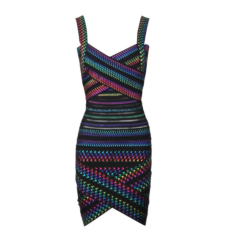 Vibrant Striped Bodycon Mini Dress VestiVogue