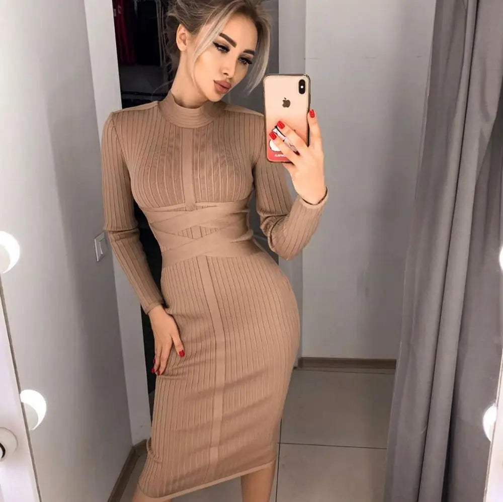 Turtleneck Lace Up Bodycon Dress VestiVogue