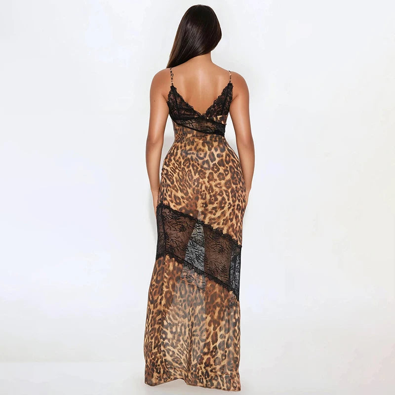 Leopard Print Fishtail Lace Camisole Dress VestiVogue
