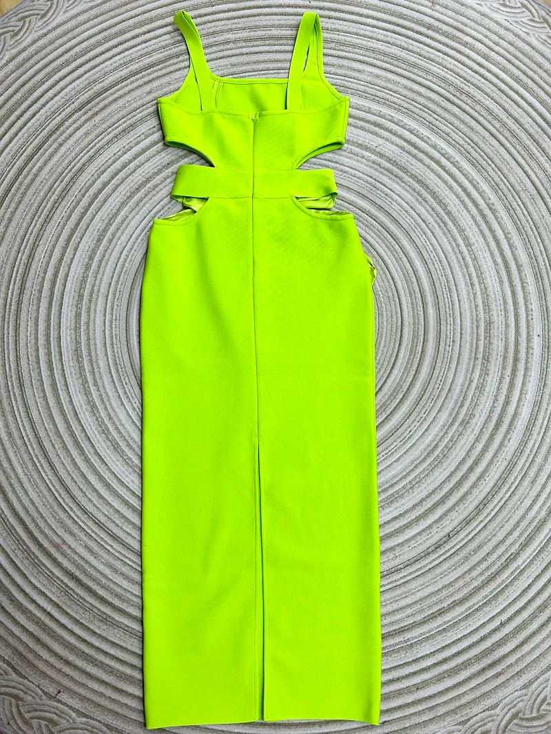 Green Backless Bodycon Maxi Dress VestiVogue