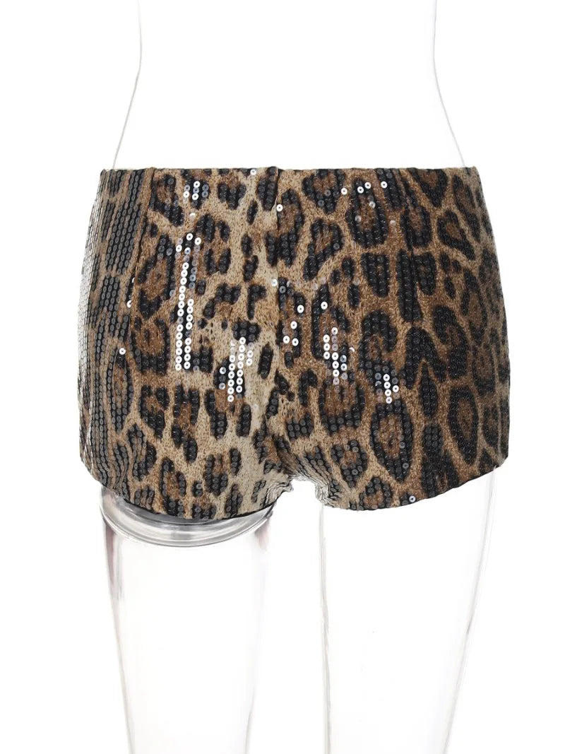 Leopard Print Sequin Super-Short Night Club Shorts VestiVogue