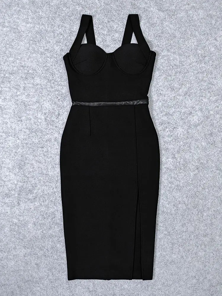 Summer Slit Black Bodycon Dress VestiVogue