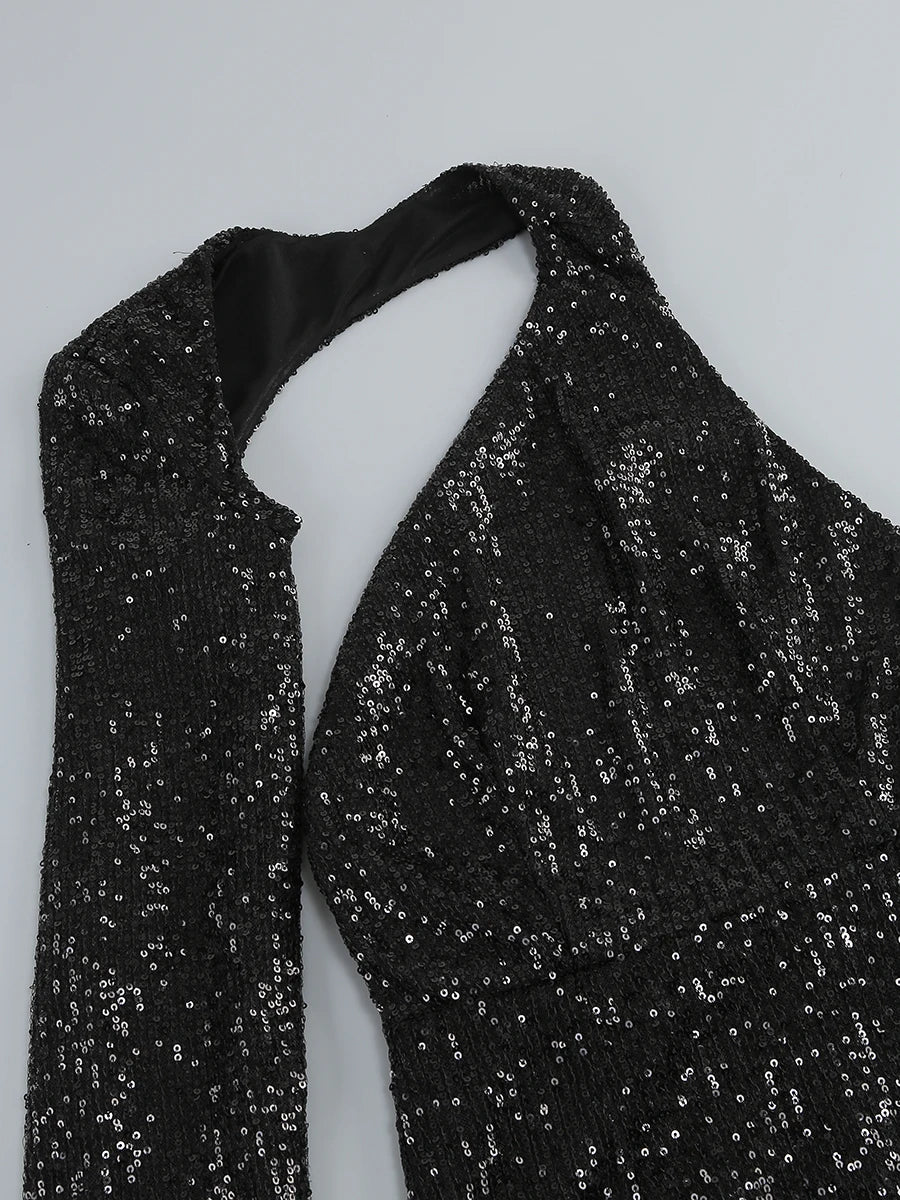 Sparkly Black Bodycon Maxi Dress VestiVogue