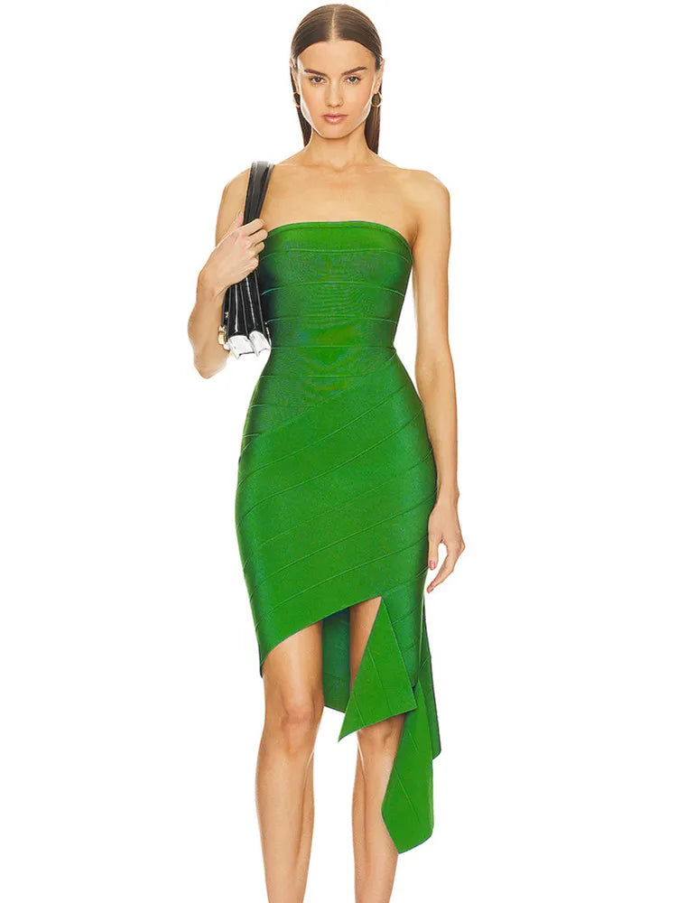 Strapless Green Bandage Dress VestiVogue green S