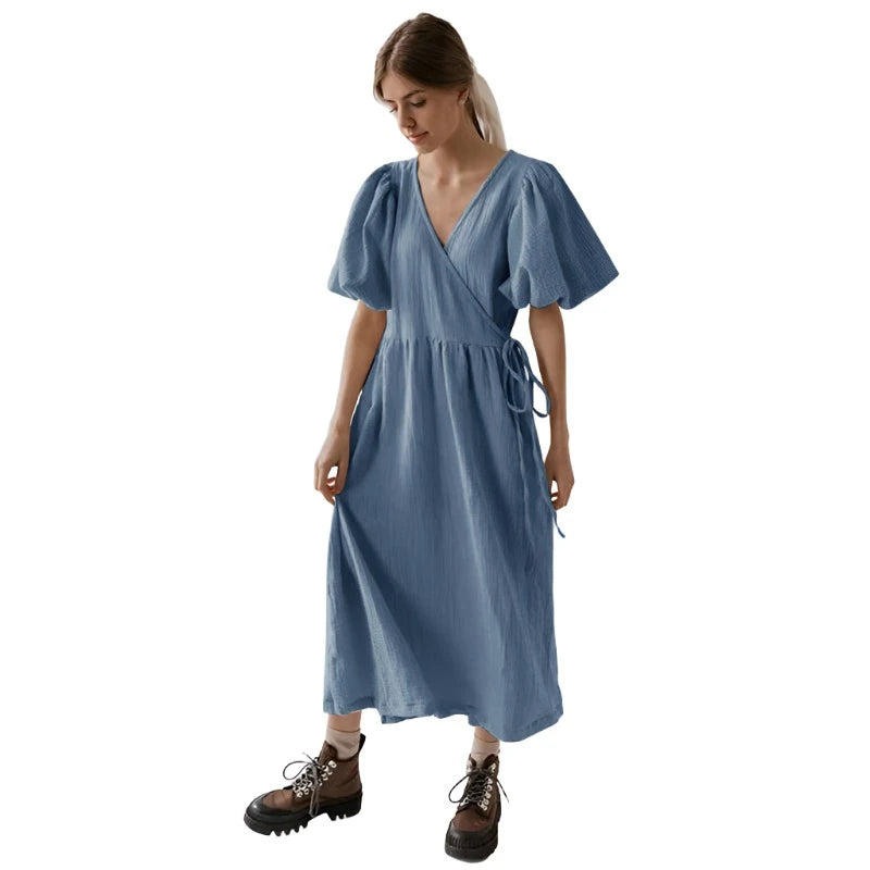 Short Sleeve summer Dress VestiVogue blue 1 One Size