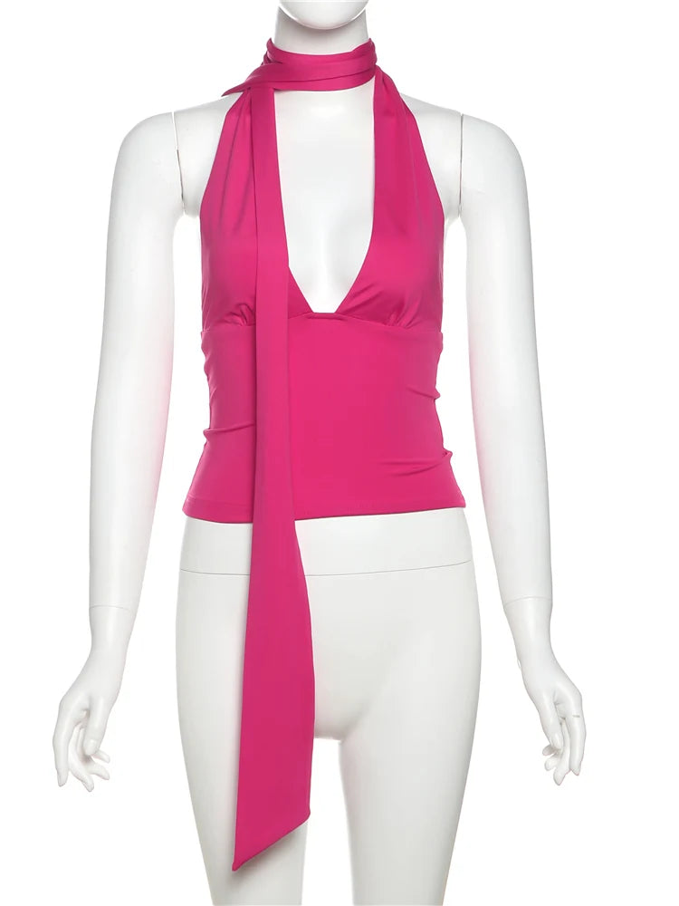 Irregular Backless Scarf Tank Top - Summer Streetwear Essential VestiVogue