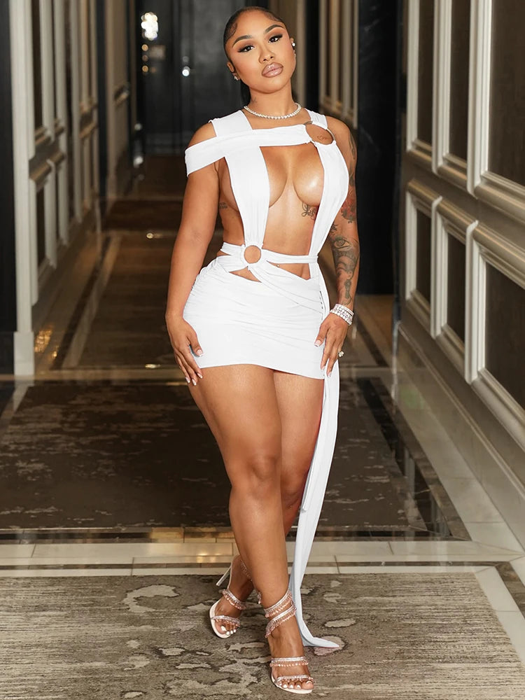 Asymmetrical Backless Mini Dress with Hollow Cleavage Detail VestiVogue