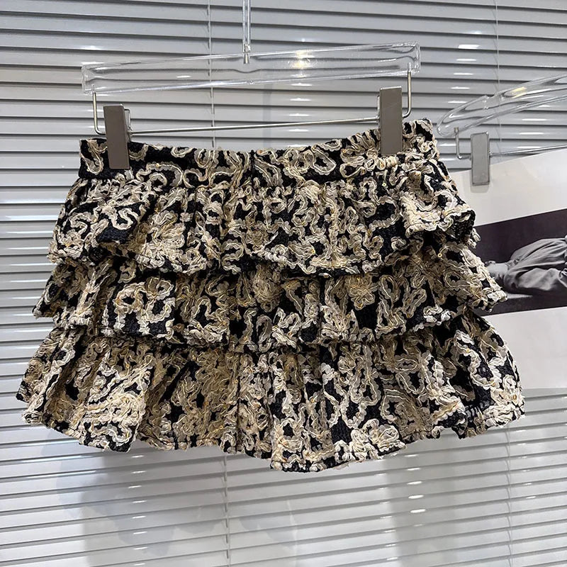 Backless Zipper Cross Strap Tank Top with Embroidered Mini Cake Skirt VestiVogue only Gold Cake Skirt L