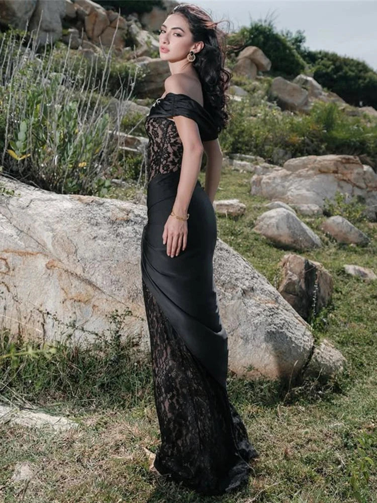 Lace Patchwork Off-Shoulder Maxi Dress VestiVogue