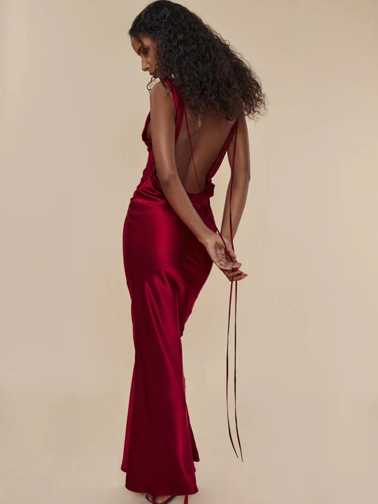 Backless Lace Up Bodycon Maxi Dress VestiVogue S Claret