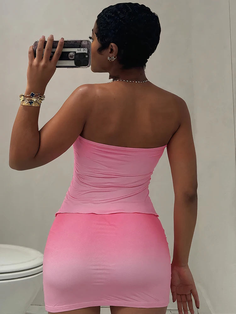 Irregular Shirring Strapless Top & Mini Skirt Set VestiVogue