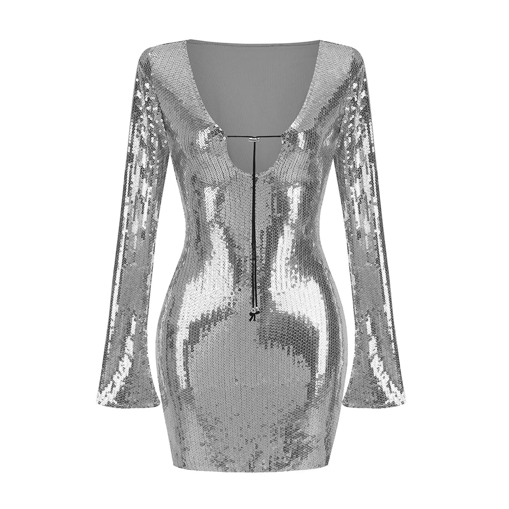 V-Neck Sequin Bodycon Mini Dress for Elegant Nights