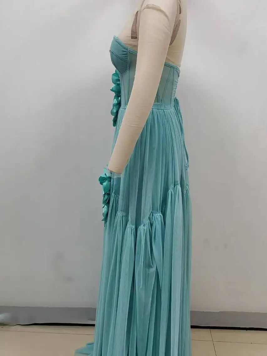 Luxury Strapless Flower Maxi Dress for Elegant Evening Events VestiVogue  