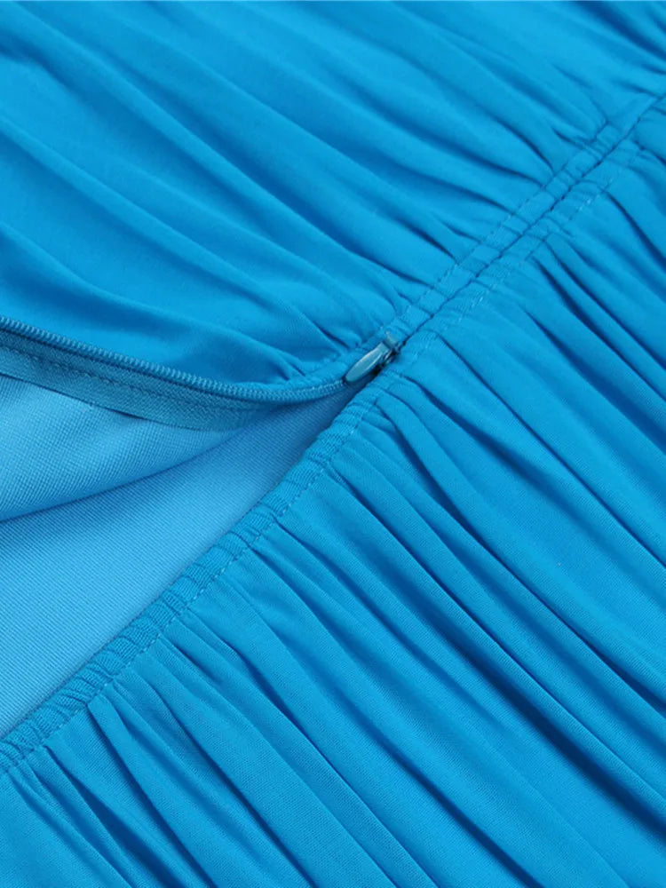 Ruched Strapless Backless Blue Midi Bandage Dress VestiVogue  