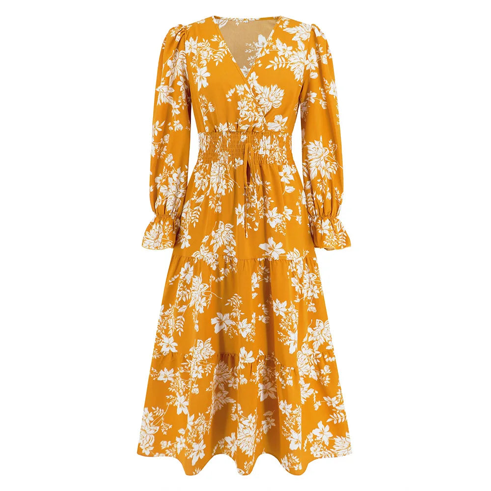 Floral Print maxi Dress VestiVogue Yellow XXL