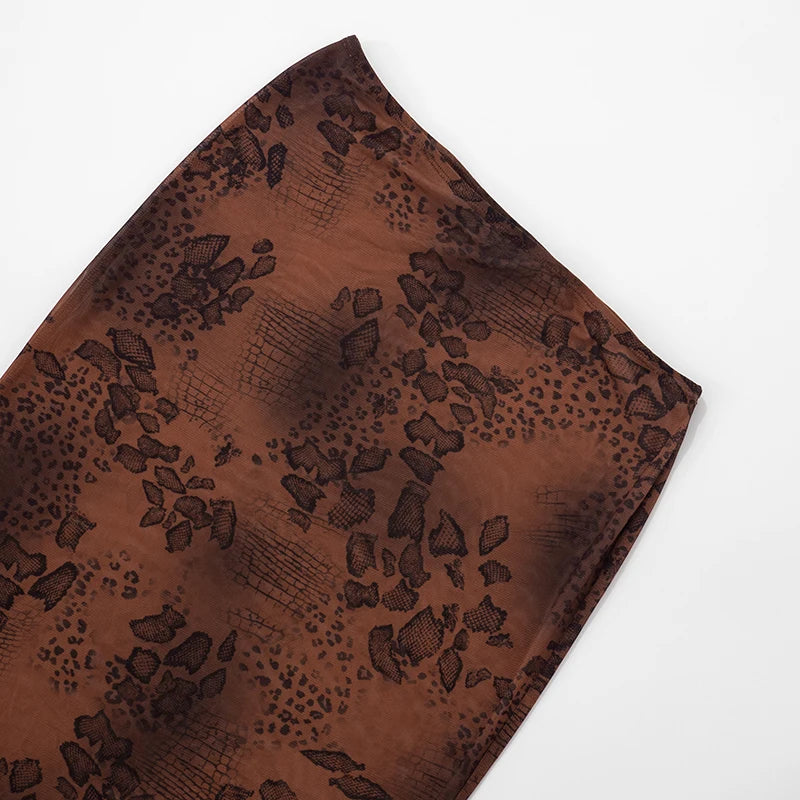 Leopard Print Mesh Skirt Set with Sleeveless Bodysuit VestiVogue