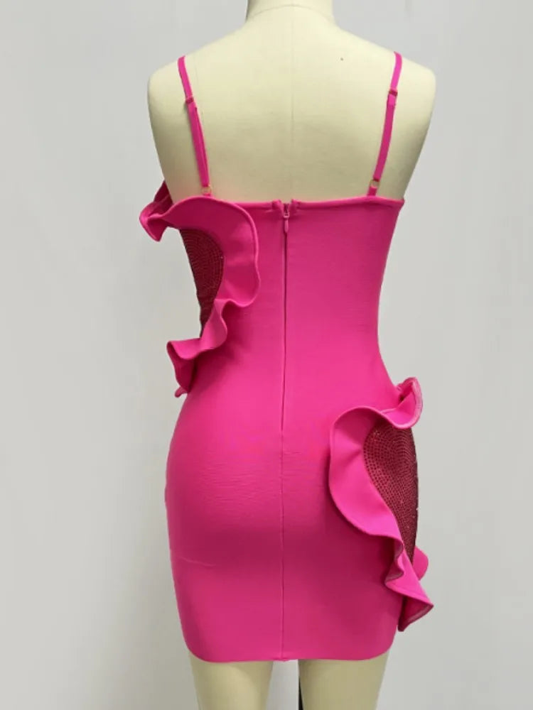 Pink Diamond Ruffle Mini Bandage Dress VestiVogue  