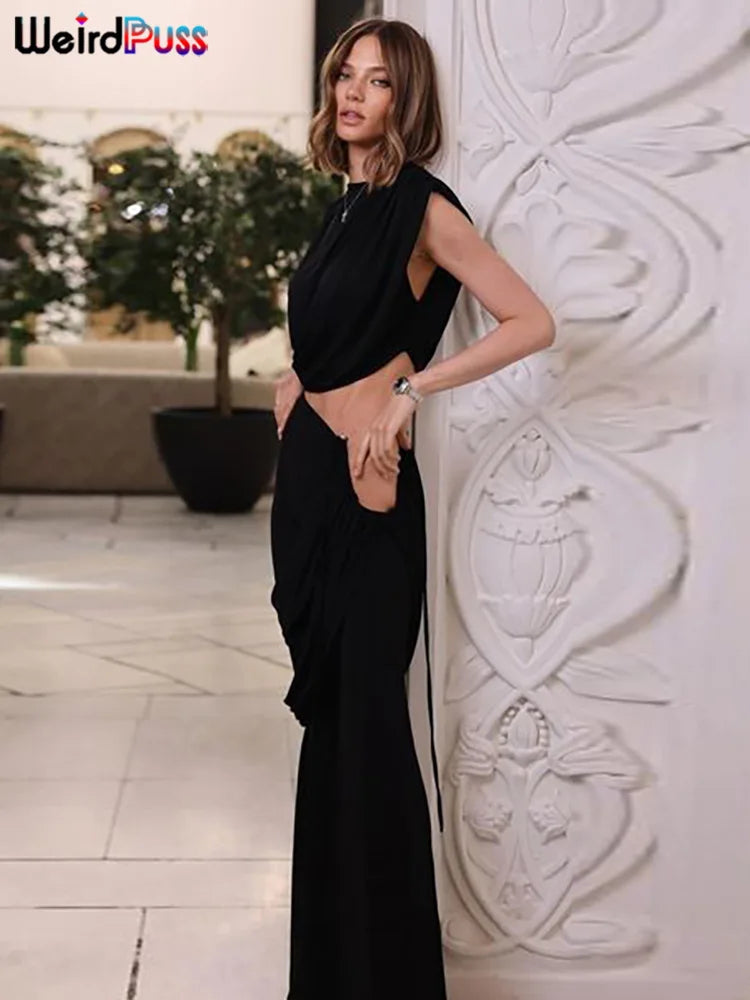 Ruched Tank Top & High Waist Flare Pants Set VestiVogue